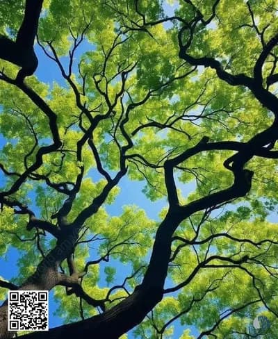 Կանաչ լռության տակ | Արեւաշող ճյուղերը, նուրբ տերեւներն ու կապույտ երկնքի բացվածքները ստեղծում են խաղաղ հովանի՝ լցնելով պահը լույսով ու թարմ հանգստությամբ